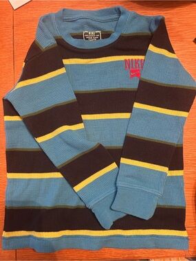Nike Blue, Black & Yellow Striped Kids Long Sleeve Shirt
